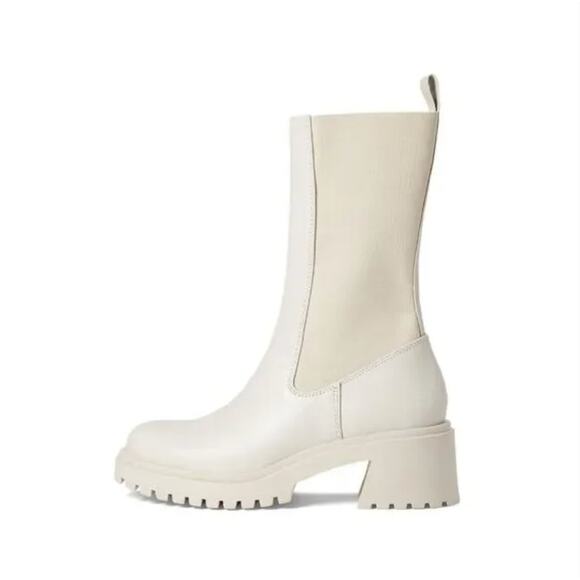 Steve Madden Hesitant Lug Mid Calf Boot 6 Bone Leather White Cream Chelsea - Picture 3 of 10